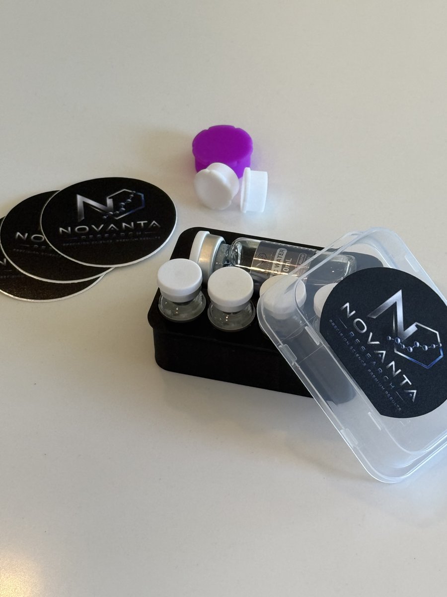 Novanta Research vial storage case with branded stickers
